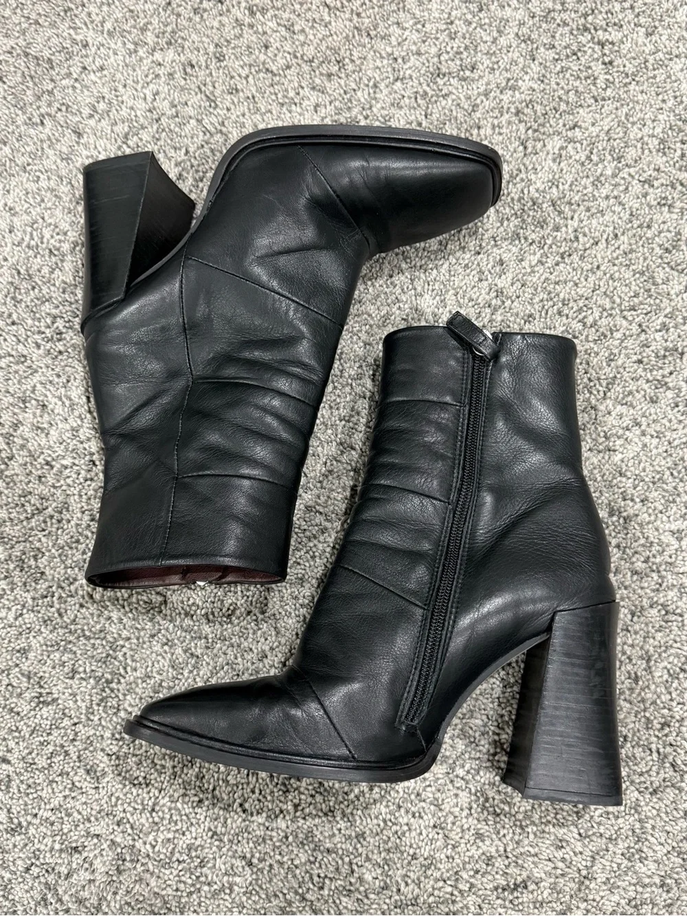 Topshop Black Genuine Leather Block Heel Square Toe Boots Women’s 38 US 7.5